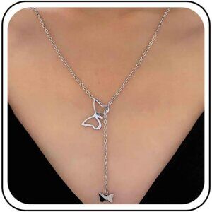 Elegantly Crafted Vintage Butterfly Y Lariat Necklace in Silver - Perfect Gift